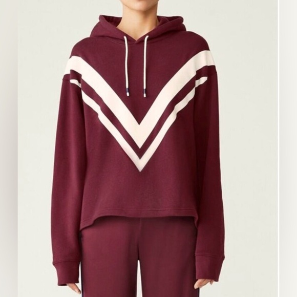 Tory Burch Sport Burgundy/Merlot with White Chevron Hoodie EUC - Picture 6 of 7